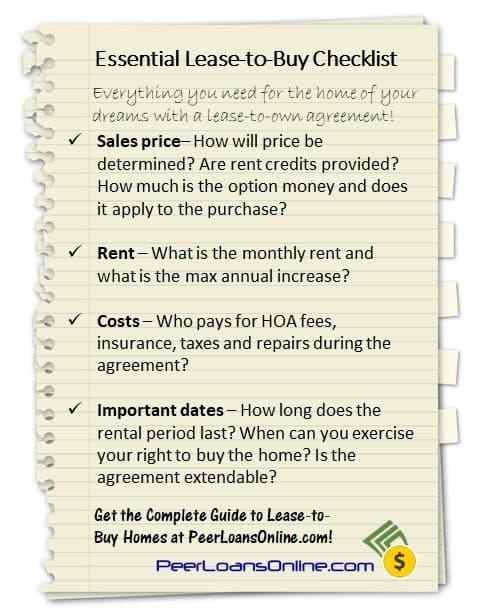 lease to own home checklist for bad credit